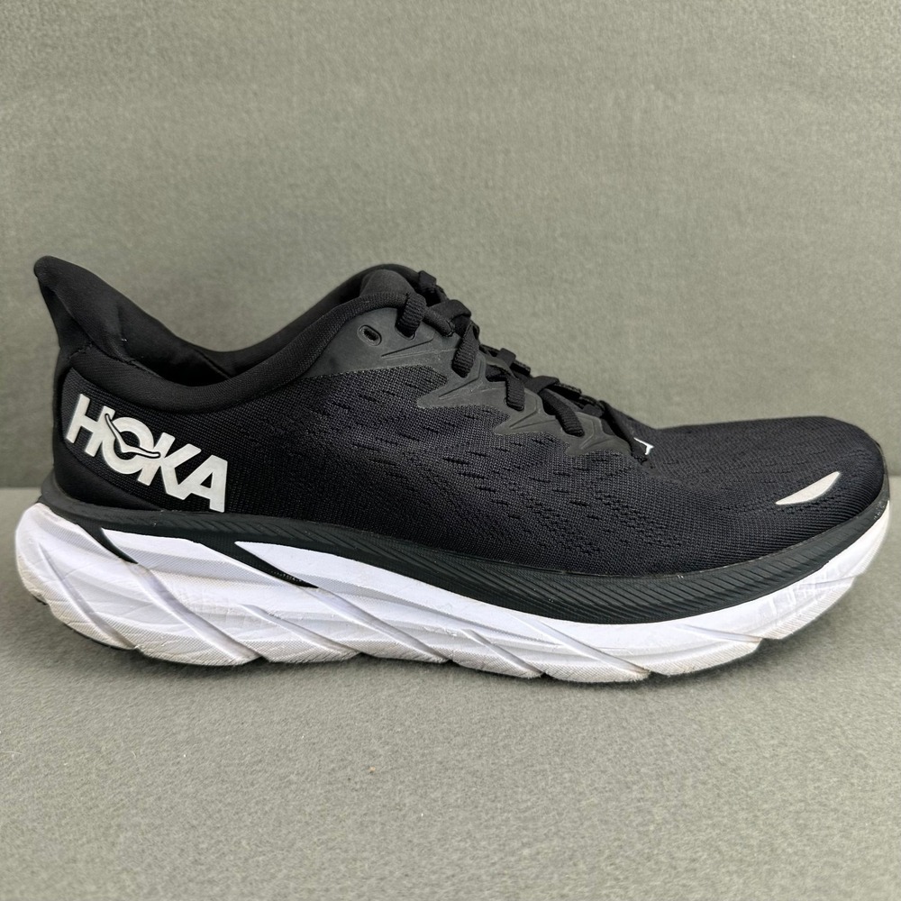 Hoka One One Clifton 8 Women Size 11 B Black White Running Shoes Sneakers